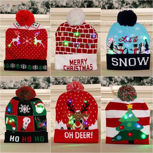 LED Christmas Hat Sweater Knitted Beanie Christmas Light Up Knitted Hat Christmas Gift Adult Kids Xmas New Year Decorations