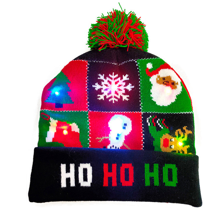 LED Christmas Hat Sweater Knitted Beanie Christmas Light Up Knitted Hat Christmas Gift Adult Kids Xmas New Year Decorations